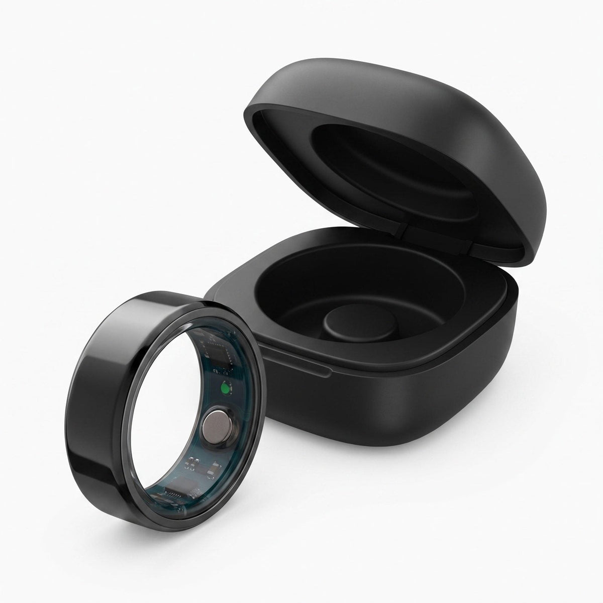 Anello smart donna e uomo in acciaio con custodia di ricarica inclusa