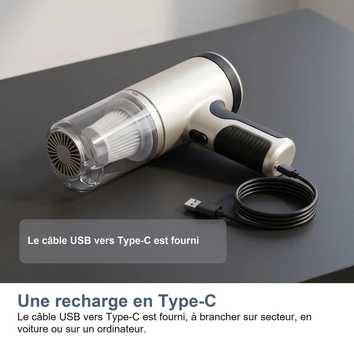 Il cavo da USB a Type-C fornito con l'aspirapolvere per auto