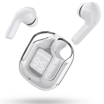 Auricolari Bluetooth wireless con custodia trasparente, colore bianco
