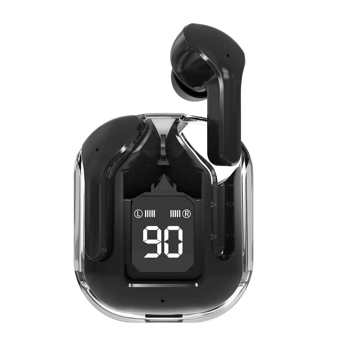 Auricolari Bluetooth wireless con custodia trasparente, colore nero