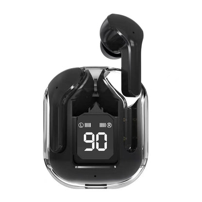 Auricolari Bluetooth wireless con custodia trasparente, colore nero