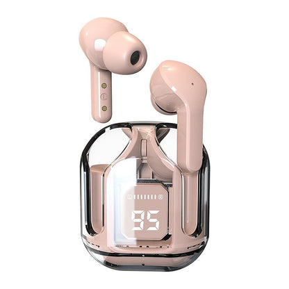 Auricolari Bluetooth wireless con custodia trasparente, colore rosa