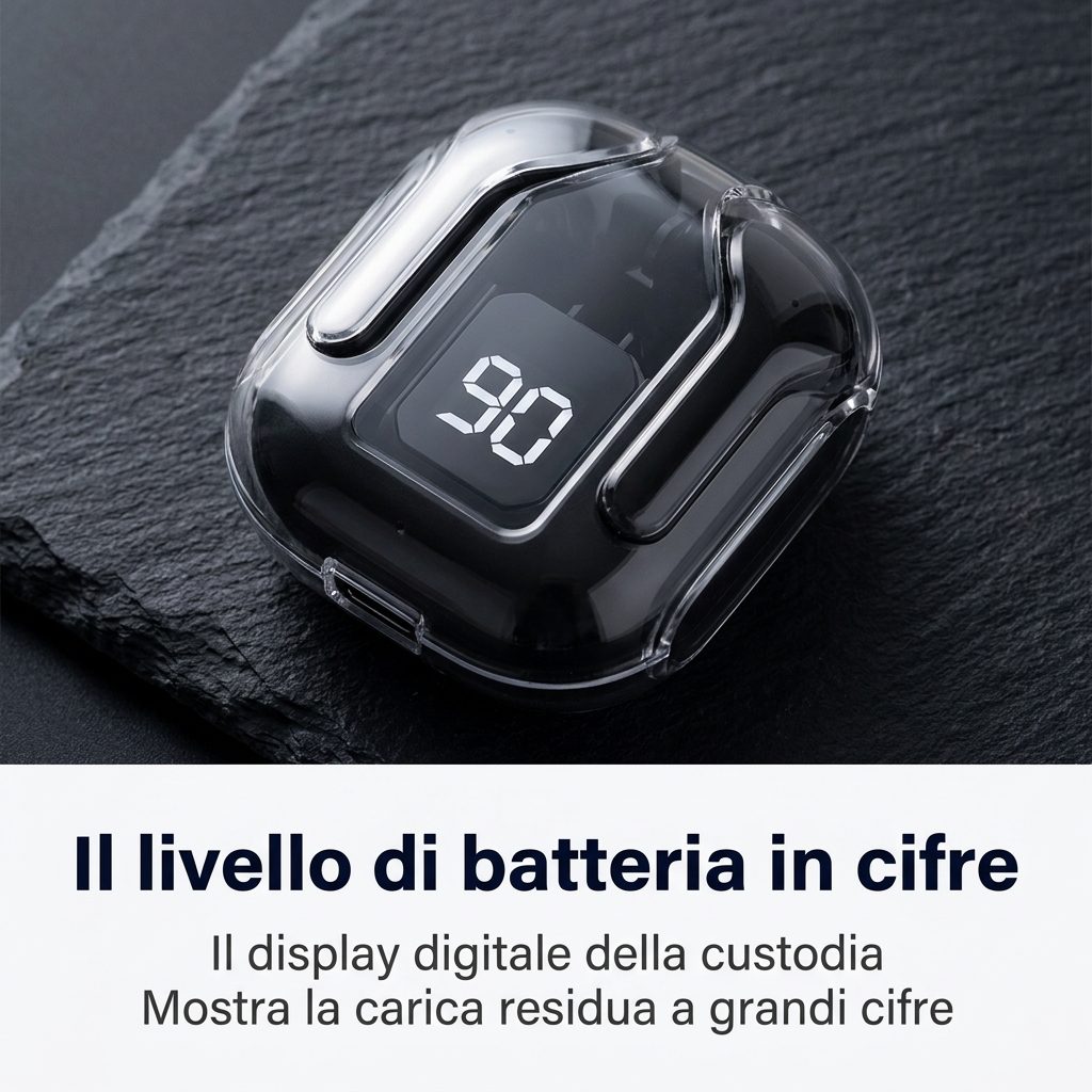 Il livello di batteria in cifre: il display digitale della custodia mostra la carica residua a grandi cifre