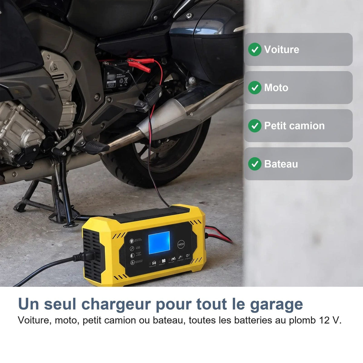 Un solo caricabatterie per tutto il garage: auto, moto, SUV, barca