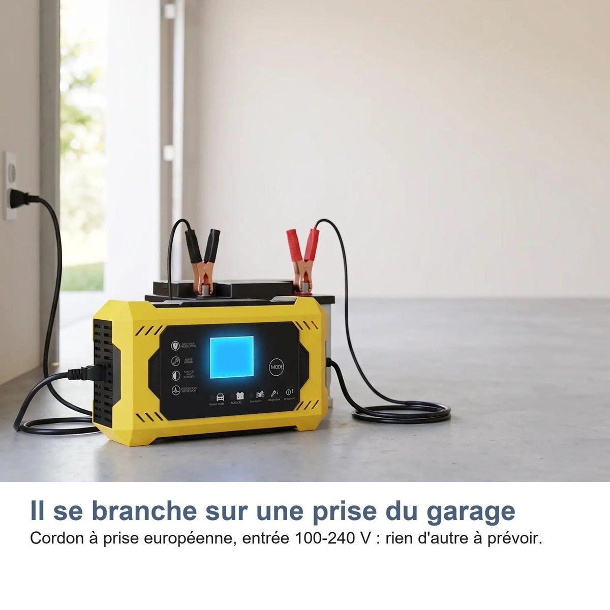 Il caricabatterie si collega a una presa del garage