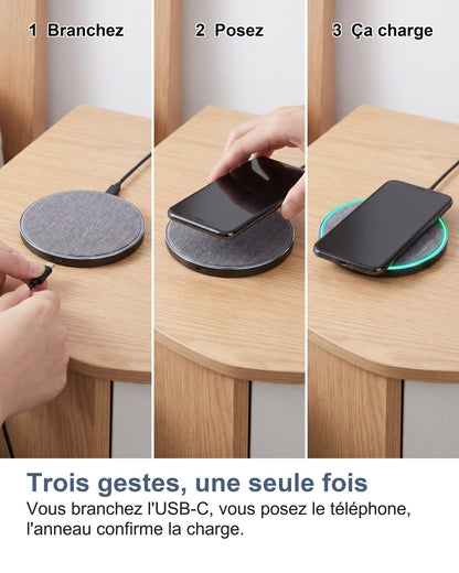 Tre gesti, una volta sola: colleghi l'USB-C, appoggi il telefono, l'anello conferma la ricarica