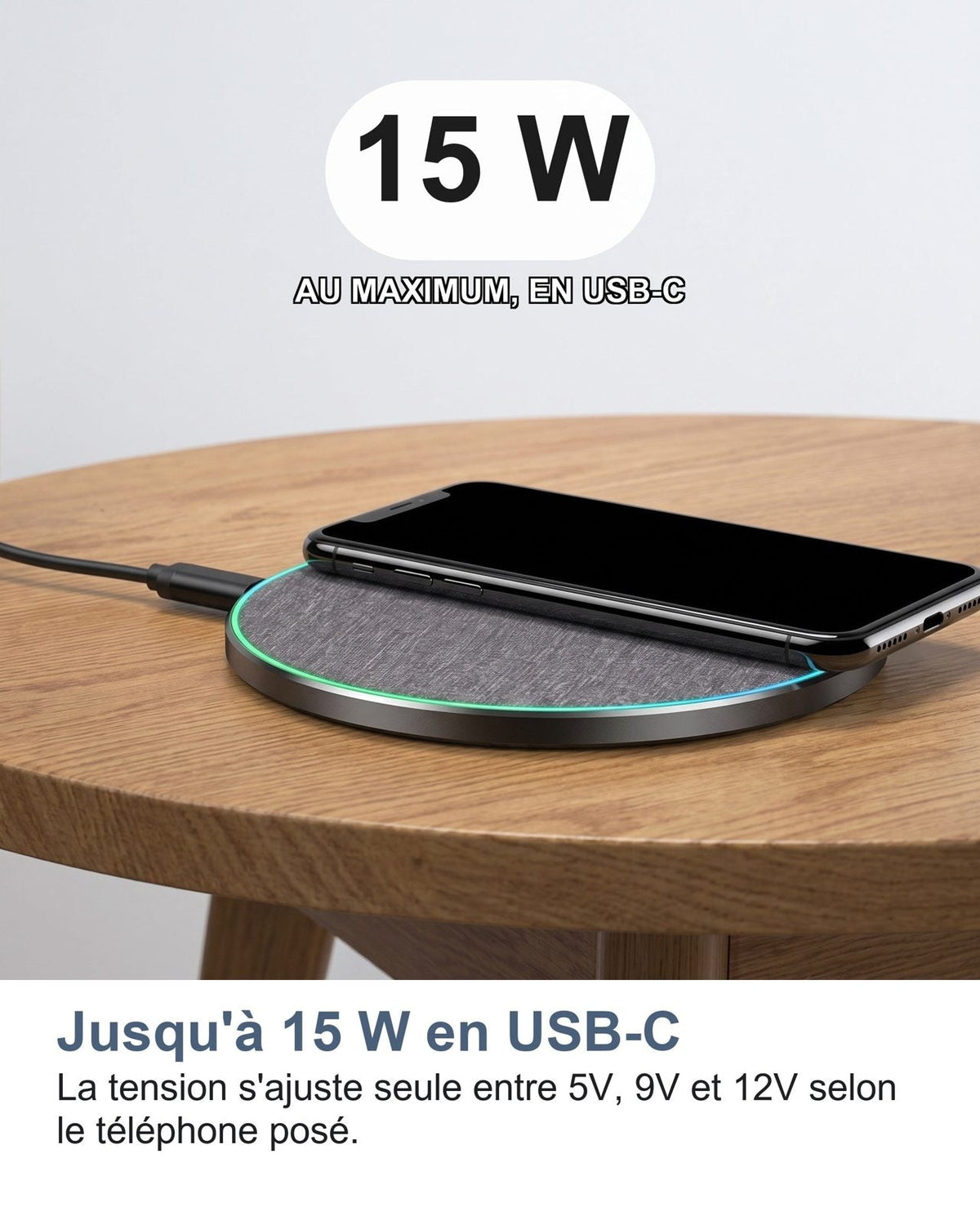 Fino a 15 W in USB-C: la tensione si regola da sola tra 5V, 9V e 12V in base al telefono appoggiato