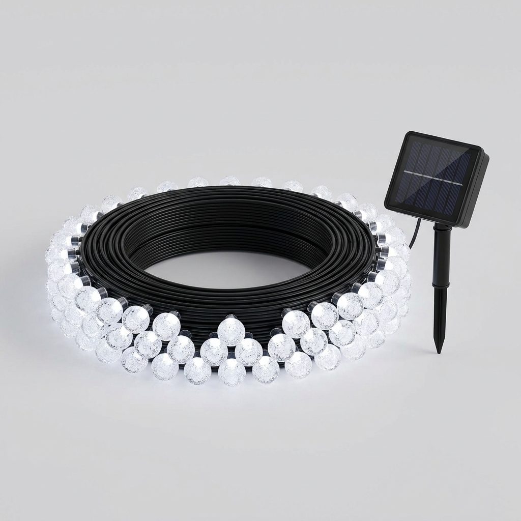 Catena luminosa solare 50 sfere di cristallo, colore bianco