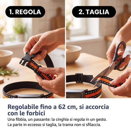 Regolabile fino a 62 cm, si accorcia con le forbici