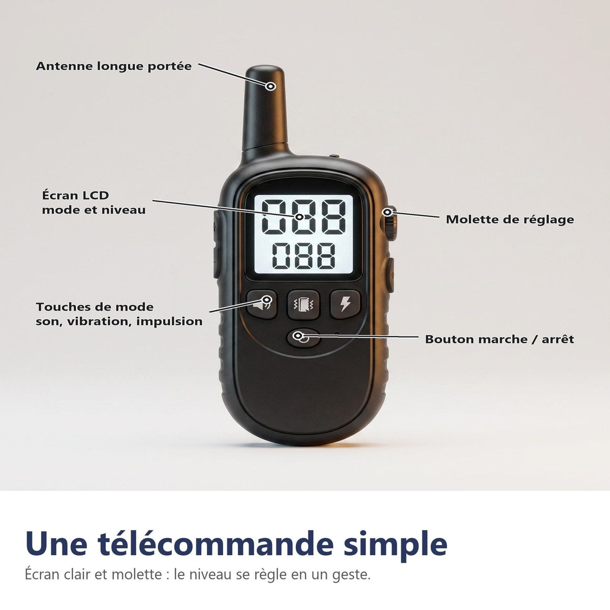 Un telecomando semplice con schermo LCD e rotella