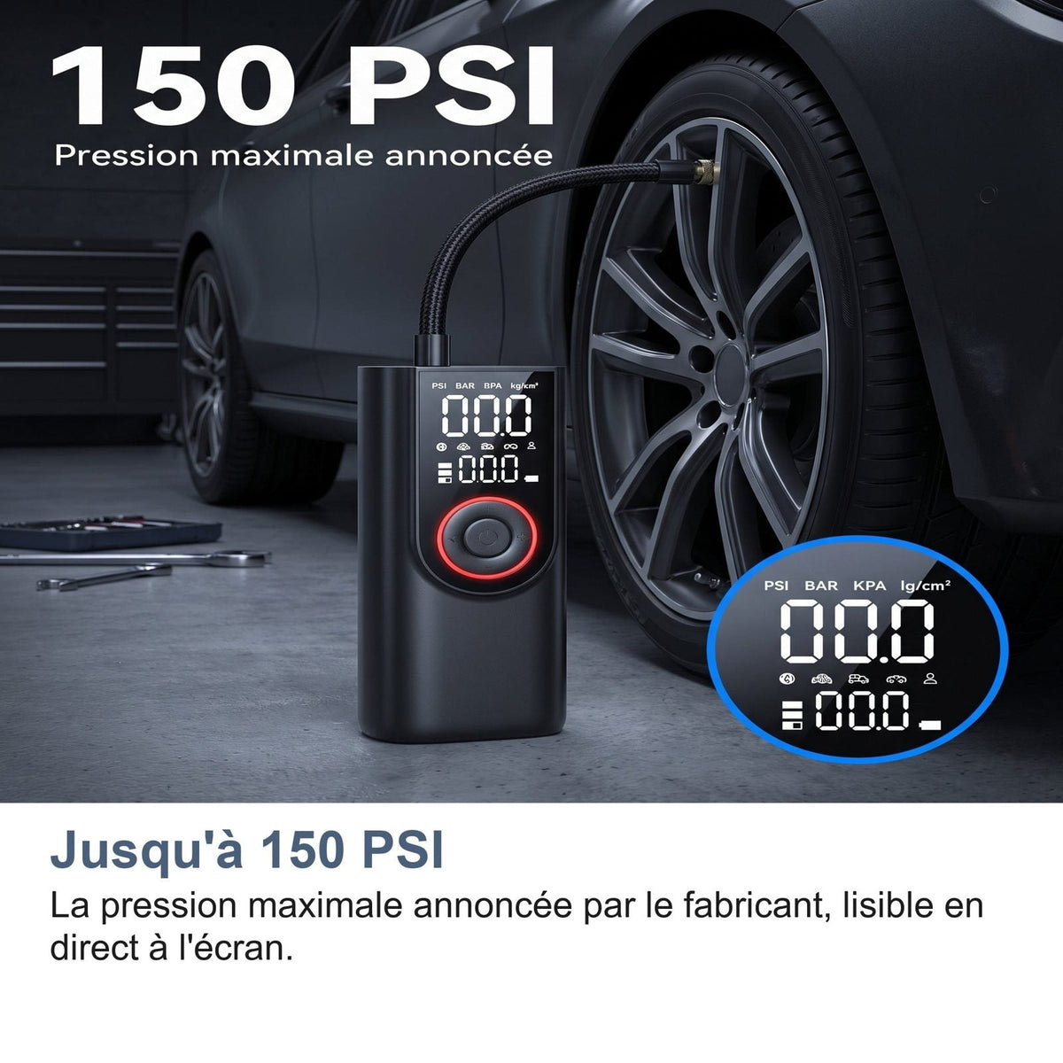 Fino a 150 PSI, pressione leggibile in diretta sul display