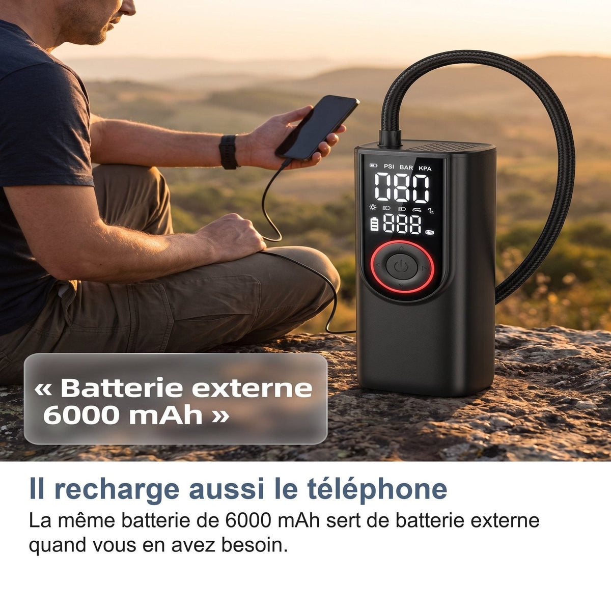 Il compressore ricarica anche il telefono come power bank