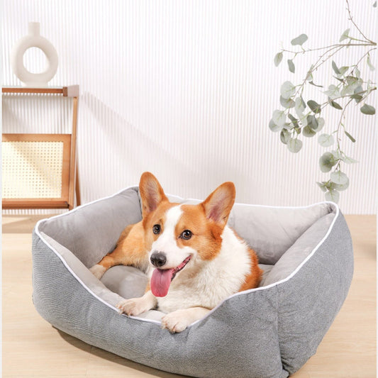 Cuccia per cani e gatti in velluto grigio argento, fodera sfoderabile