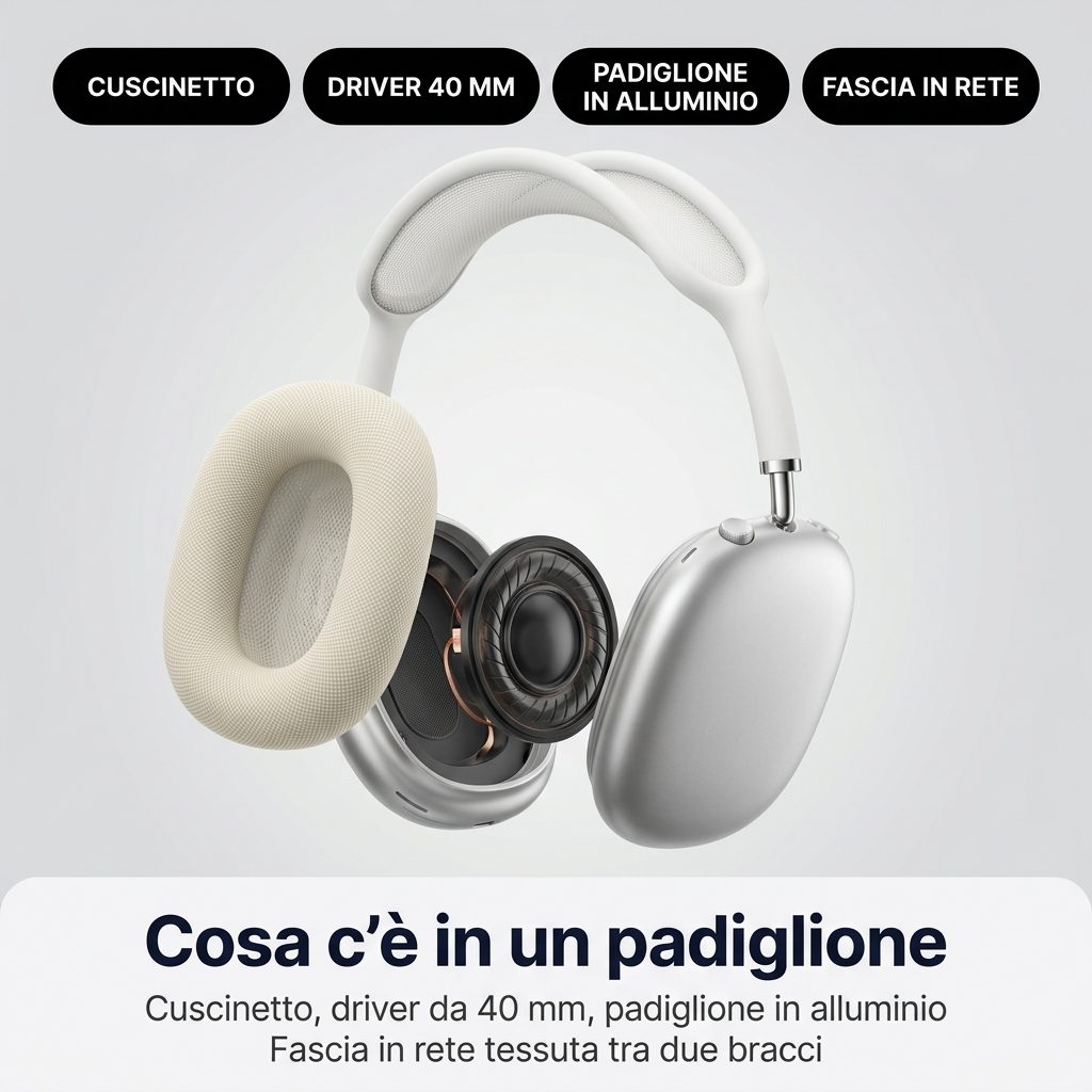 Cosa c'è in un padiglione: cuscinetto, driver da 40 mm, padiglione in alluminio e fascia in rete