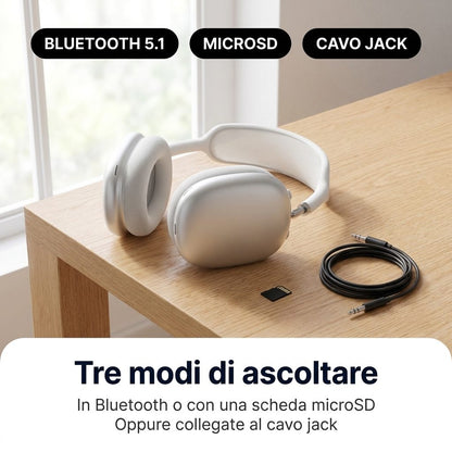 Tre modi di ascoltare: Bluetooth, scheda microSD nel padiglione o cavo jack
