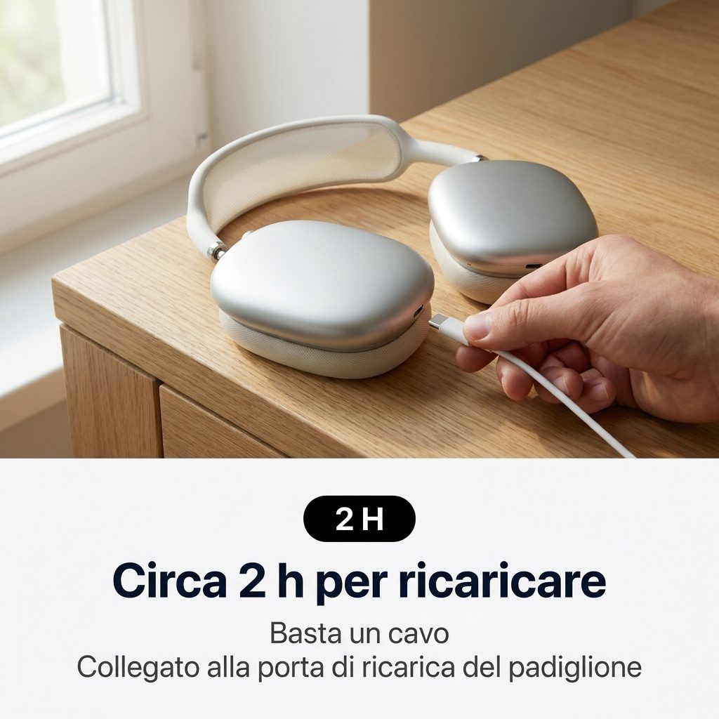 Circa 2 h per ricaricare: basta un cavo collegato alla porta di ricarica del padiglione