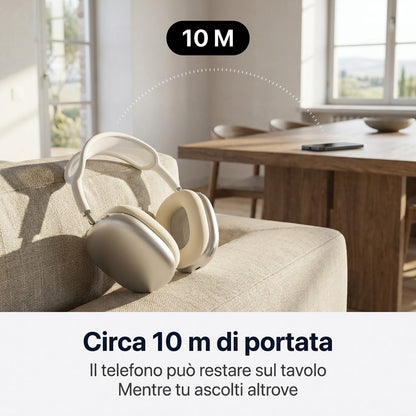 Circa 10 m di portata: il telefono resta sul tavolo mentre ascolti altrove