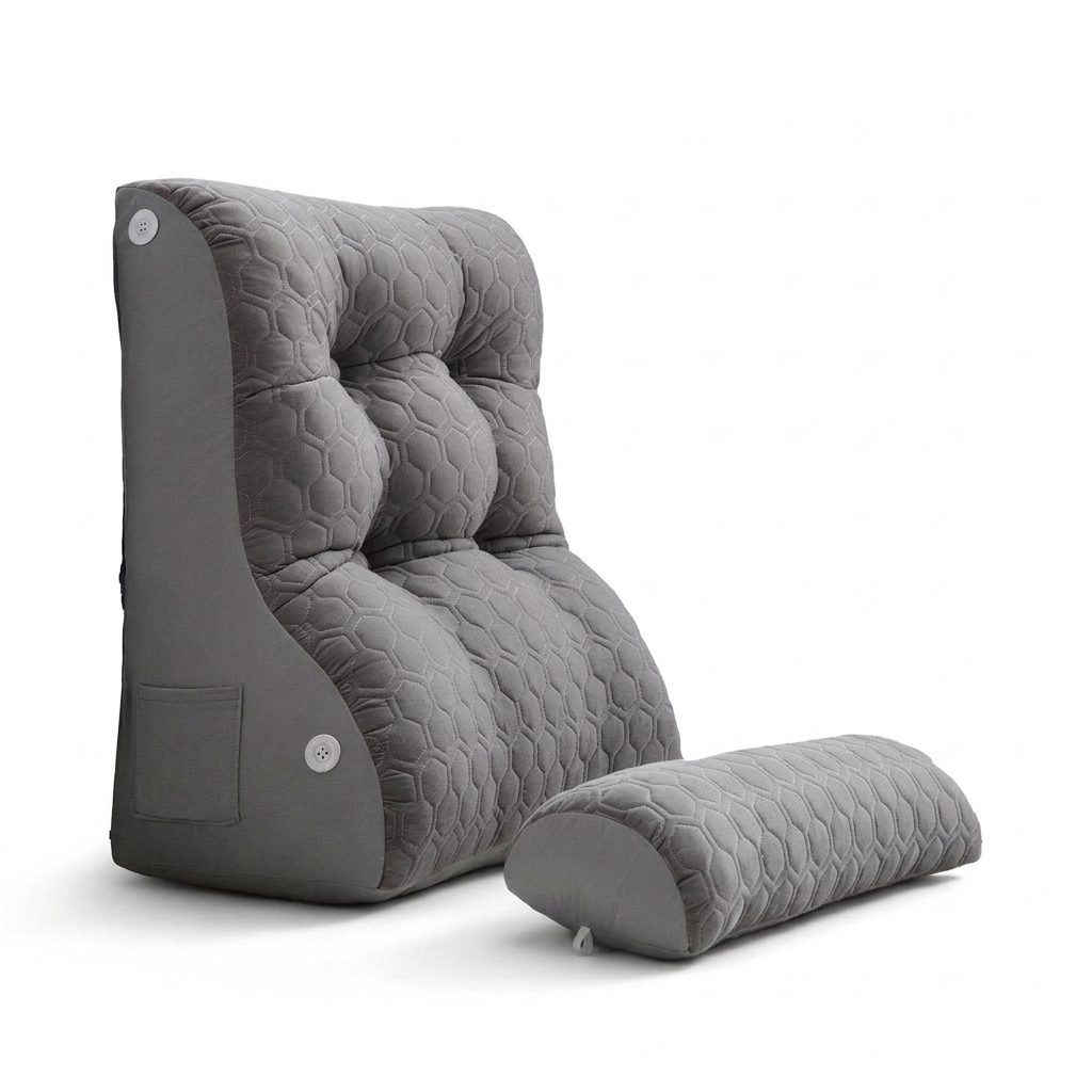 Cuscino da lettura per letto, schienale triangolare, colore grigio