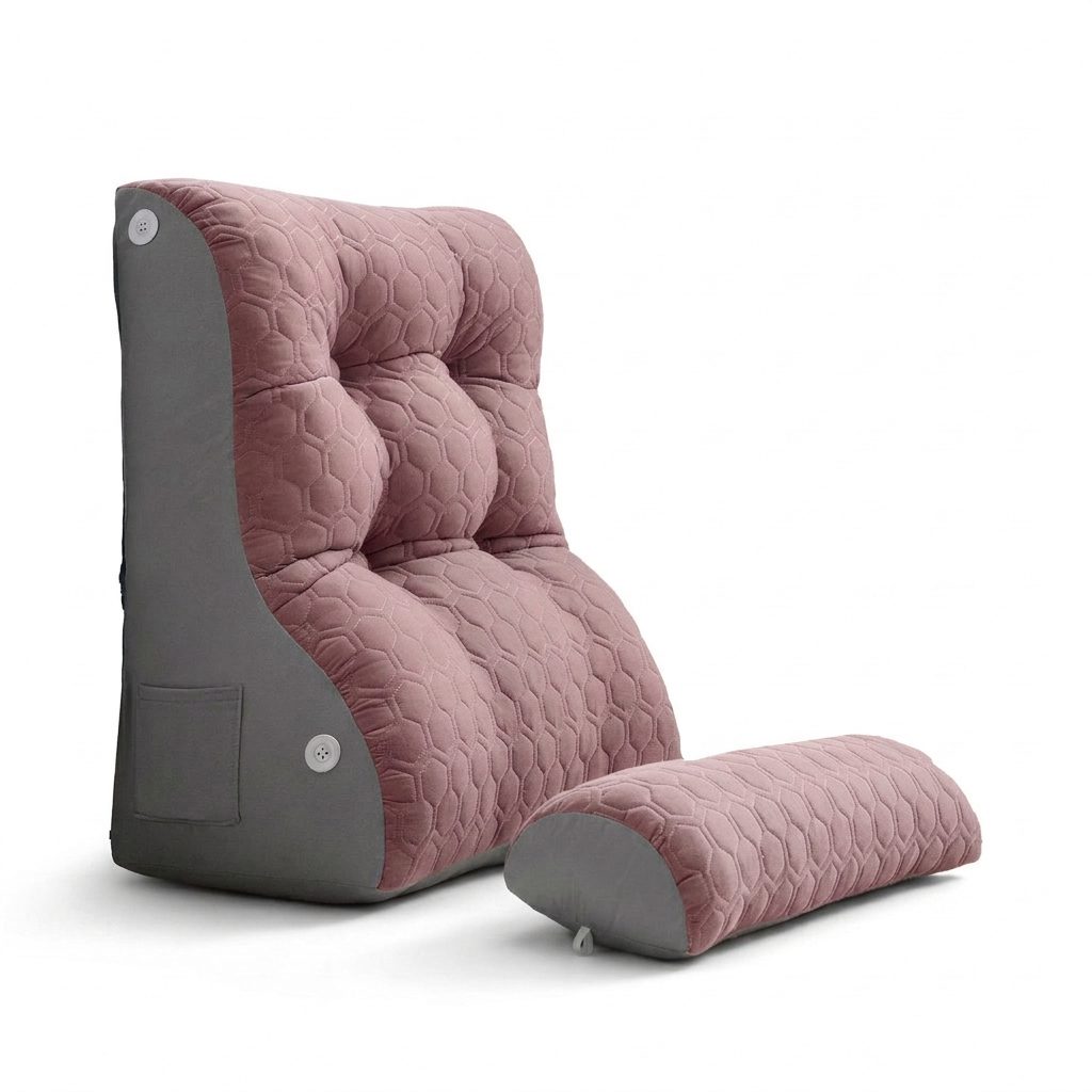 Cuscino da lettura per letto, schienale triangolare, colore rosa