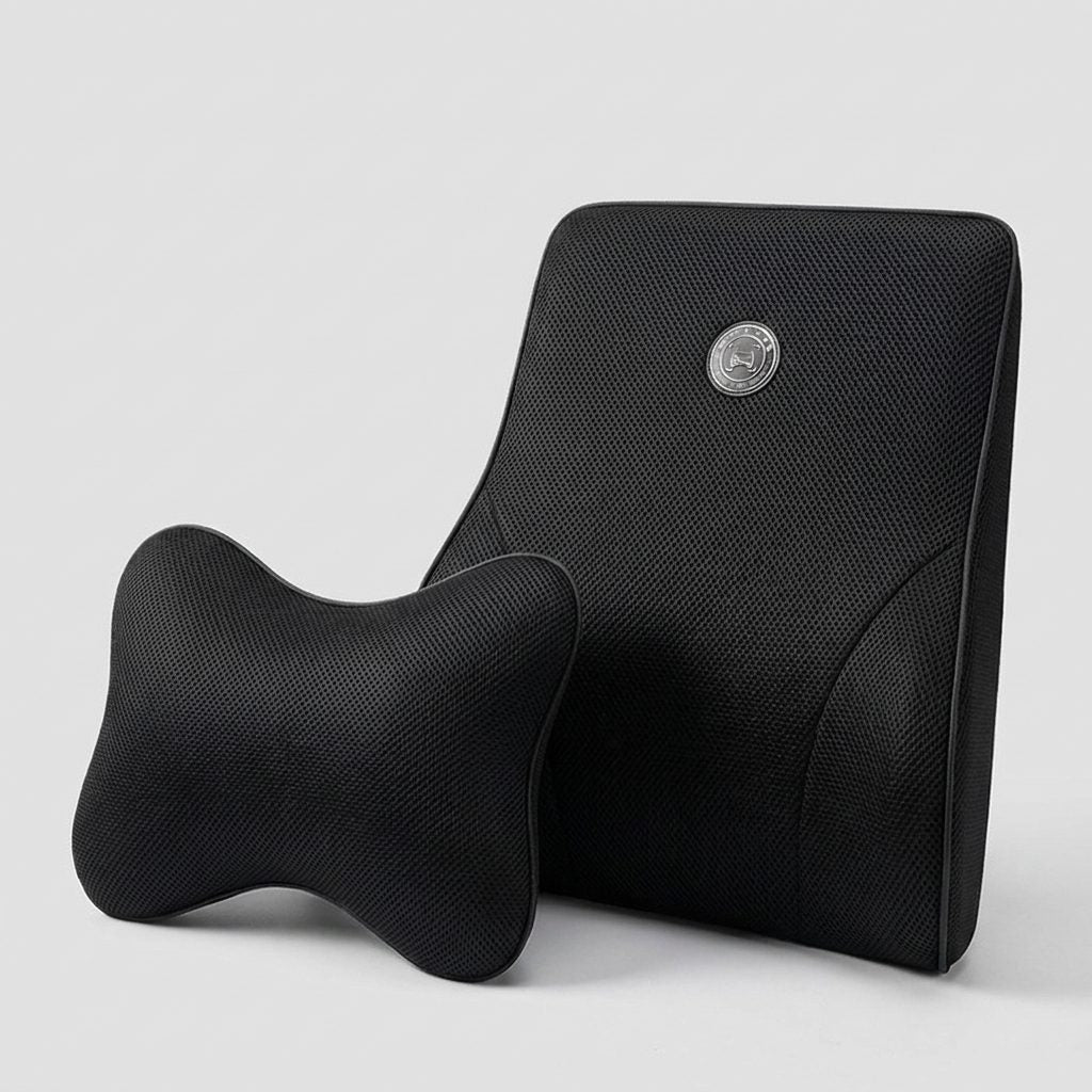 Set cuscino lombare e cervicale auto in memory foam, colore nero