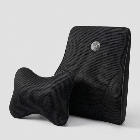 Set cuscino lombare e cervicale auto in memory foam, colore nero