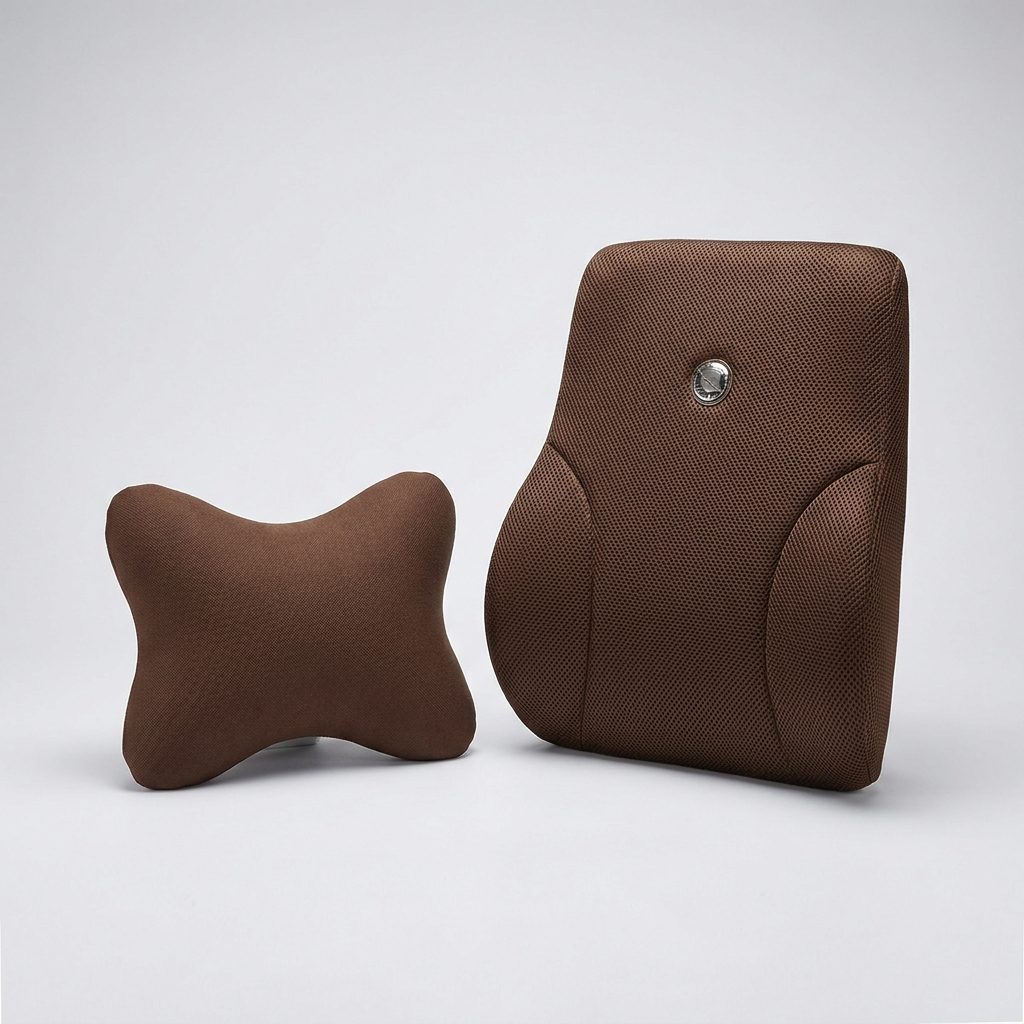 Set cuscino lombare e cervicale auto in memory foam, colore marrone