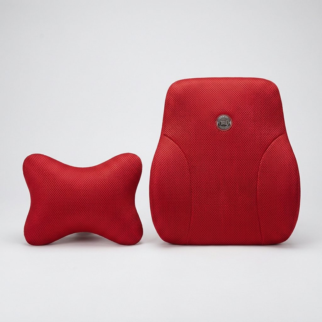 Set cuscino lombare e cervicale auto in memory foam, colore rosso
