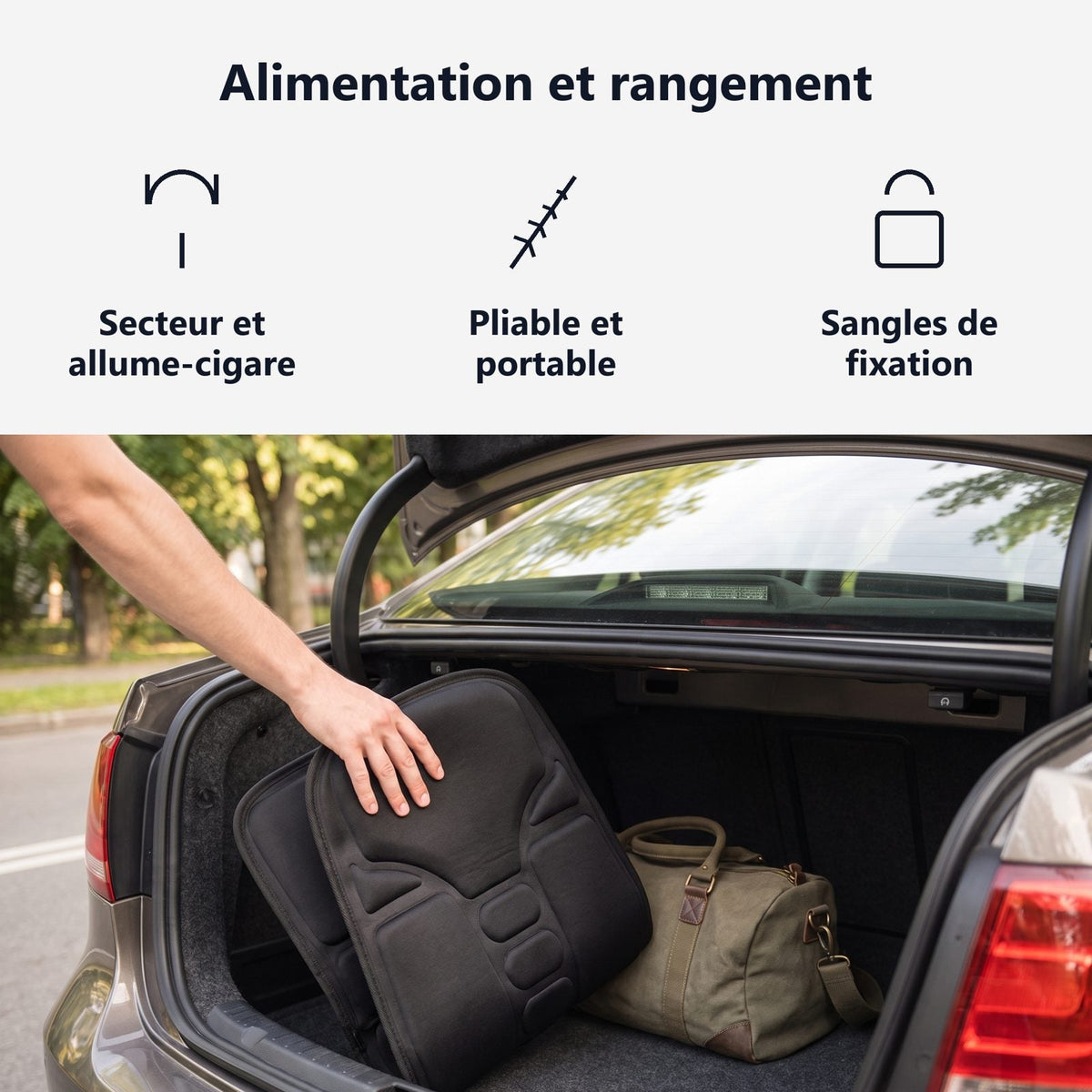 Pannello con gli adattatori di rete e auto, cuscino massaggiante pieghevole e portatile