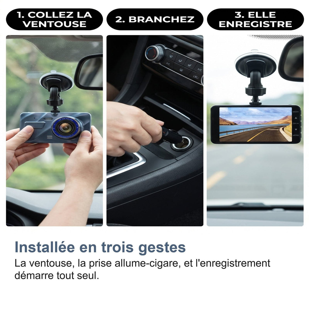 Dash cam installata in tre gesti: la ventosa, la presa accendisigari e la registrazione che parte da sola