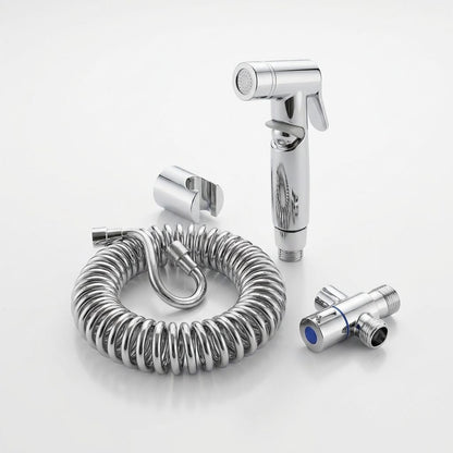Doccetta WC in ottone con rubinetto a doppia uscita e flessibile 2 m, finitura cromo