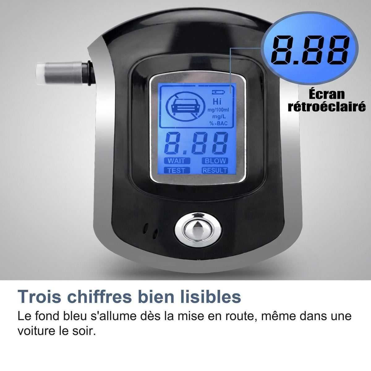 Tre cifre ben leggibili sullo schermo retroilluminato blu