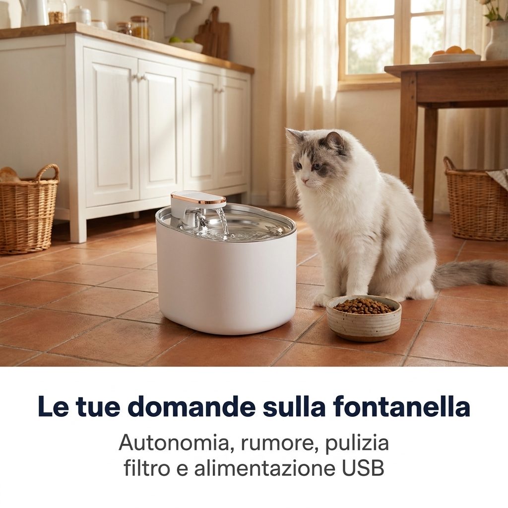 Le tue domande sulla fontanella: autonomia, rumore, pulizia, filtro e alimentazione USB