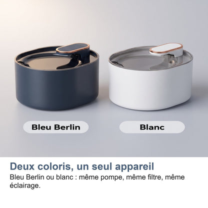 Due colori, un solo apparecchio: blu Berlino o bianco, stessa pompa, stesso filtro, stessa illuminazione