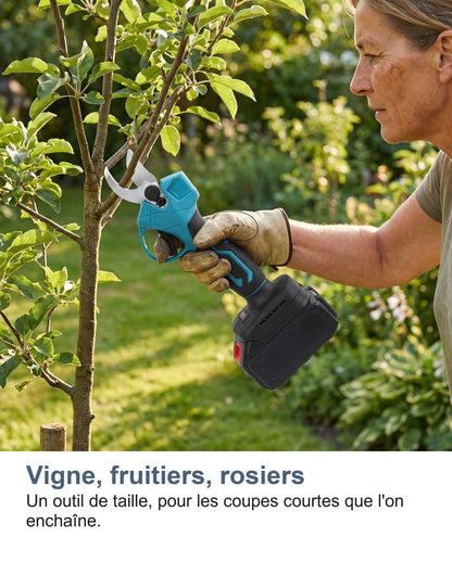 Le forbici elettriche usate su un albero da frutto