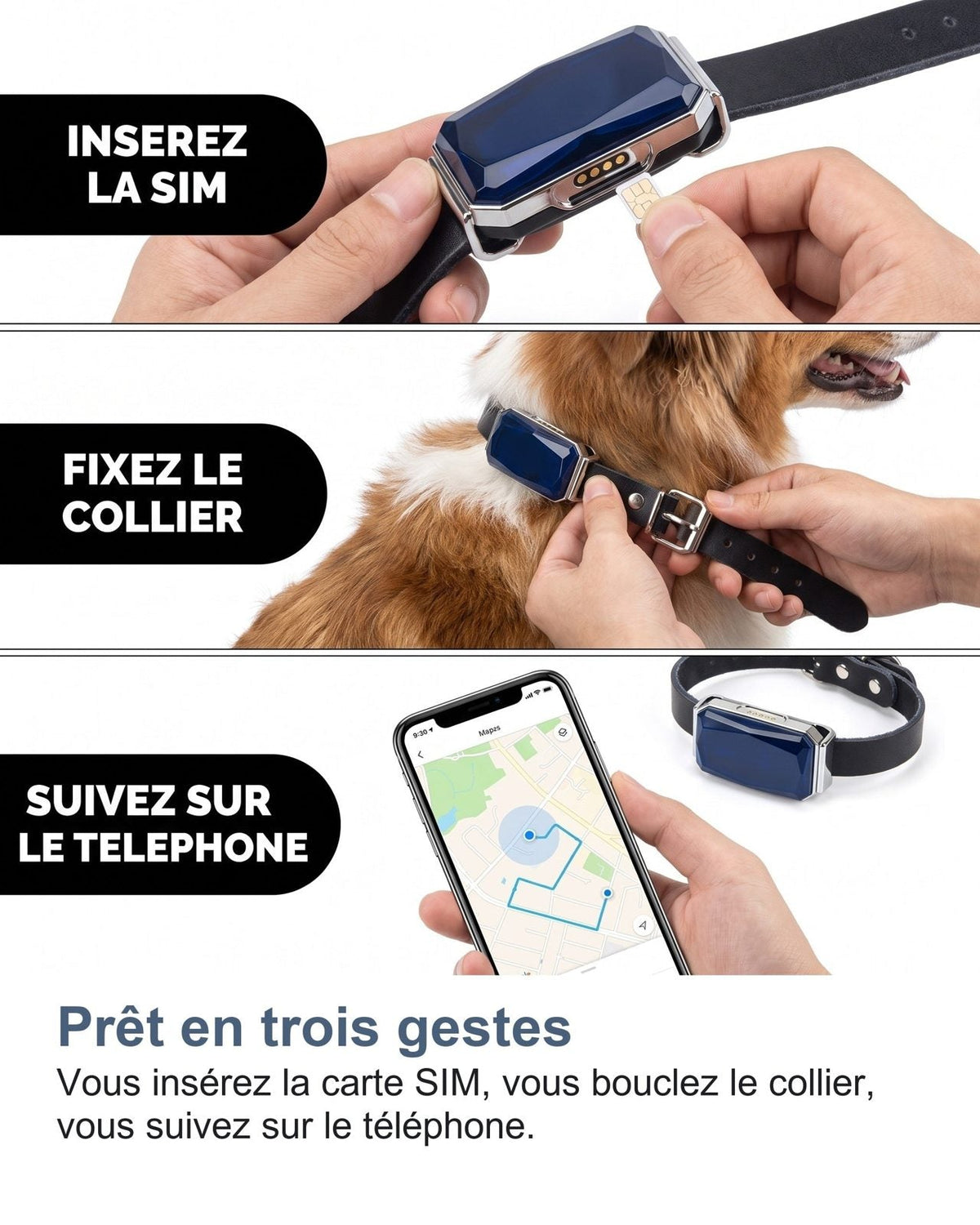 Pronto in tre gesti: inserisci la SIM, allacci il collare, segui sul telefono