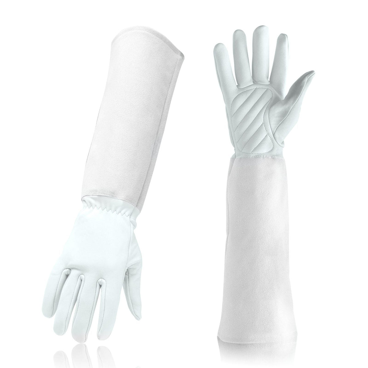 Guanti da giardinaggio lunghi, modello bianco effetto pelle