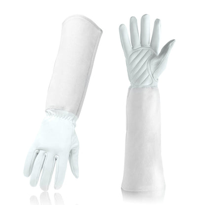 Guanti da giardinaggio lunghi, modello bianco effetto pelle