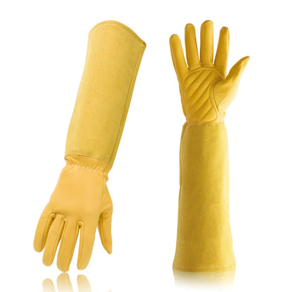 Guanti da giardinaggio lunghi, modello giallo effetto pelle