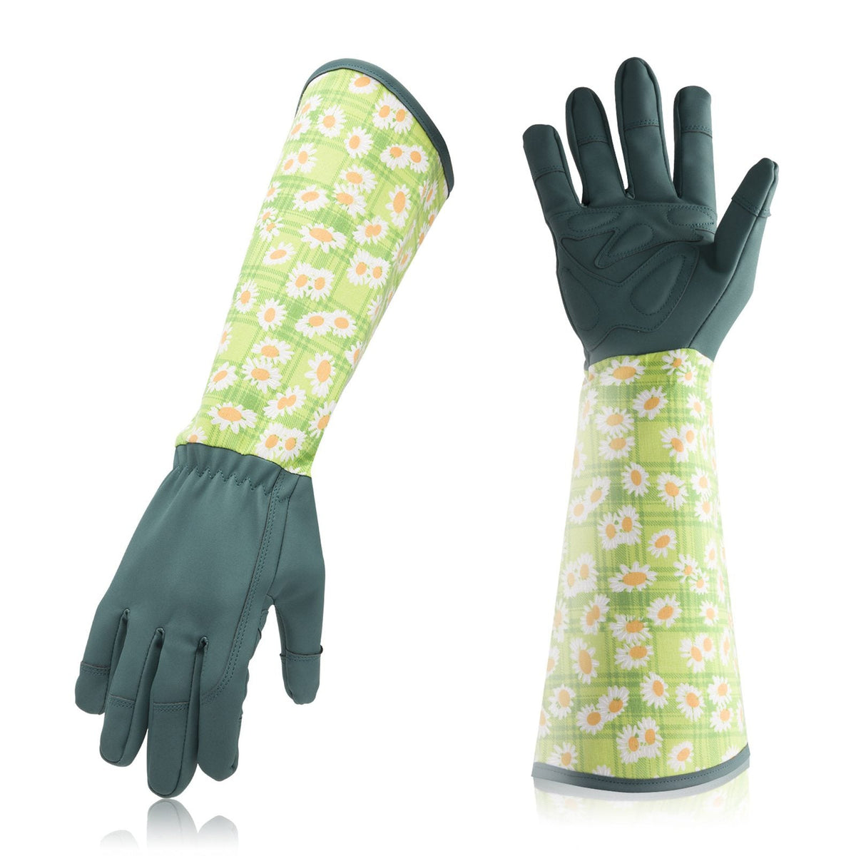 Guanti da giardinaggio lunghi, modello verde margherite