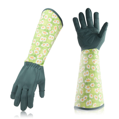 Guanti da giardinaggio lunghi, modello verde margherite