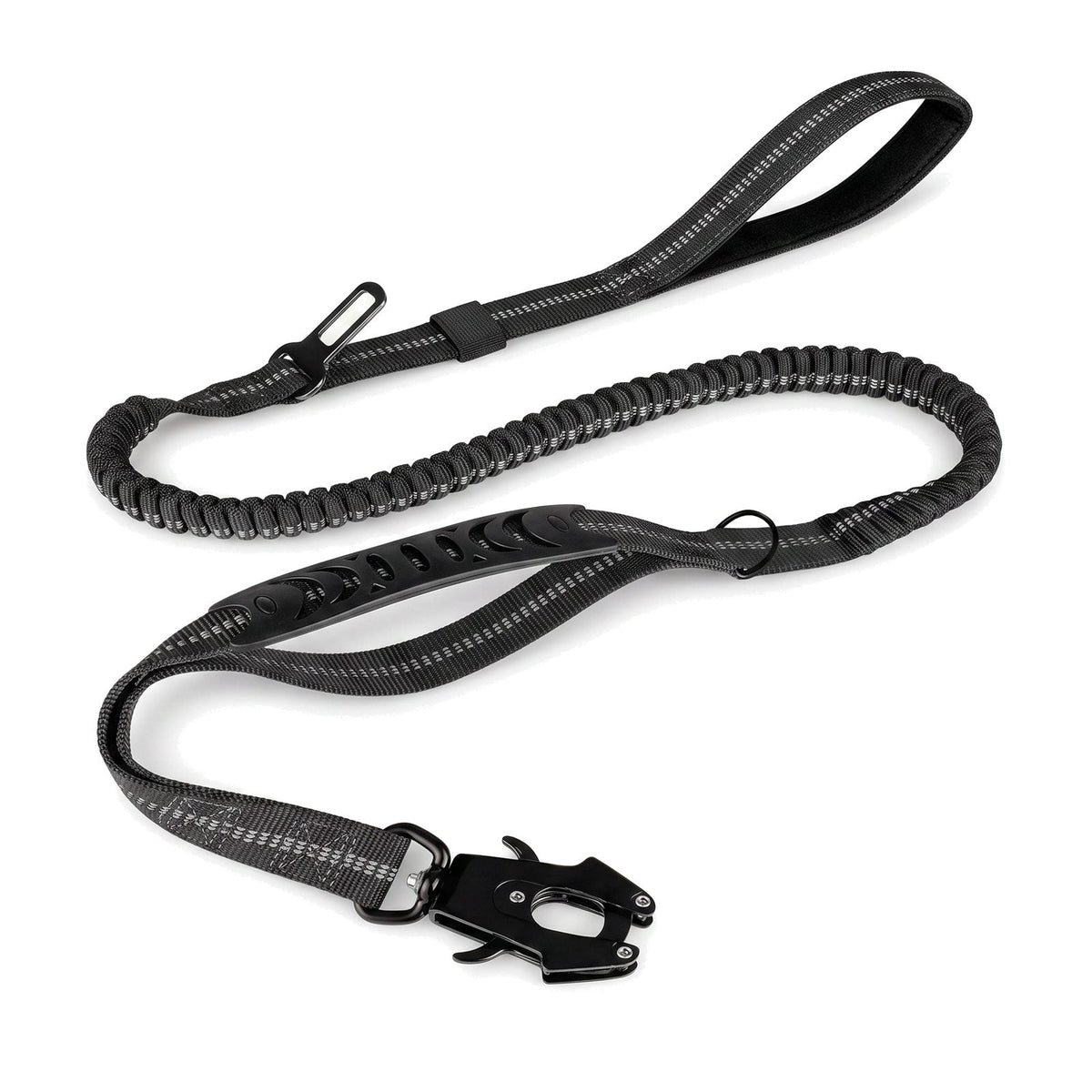 Guinzaglio elastico cane con doppia impugnatura, 120-178 cm, colore nero
