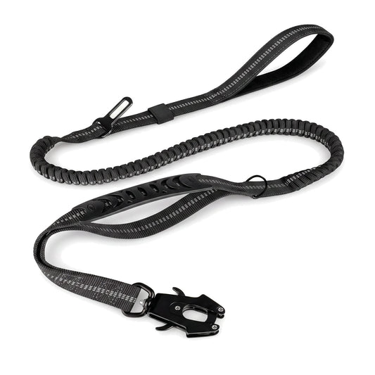 Guinzaglio elastico cane con doppia impugnatura, 120-178 cm, colore nero