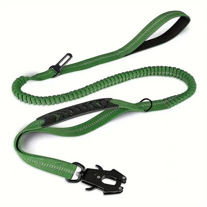 Guinzaglio elastico per cani antistrappo riflettente, colore verde militare
