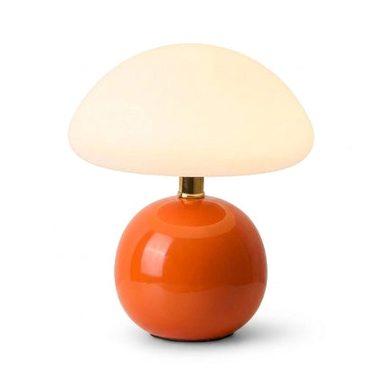 Lampada da comodino touch a fungo in ceramica, colore arancione