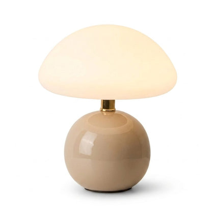 Lampada da comodino touch a fungo in ceramica, colore beige