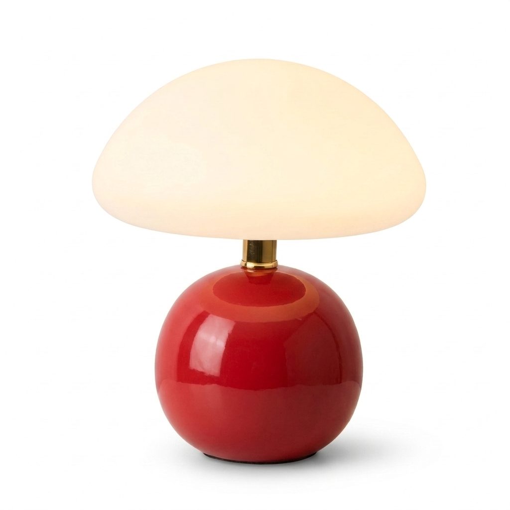 Lampada da comodino touch a fungo in ceramica, colore rosso