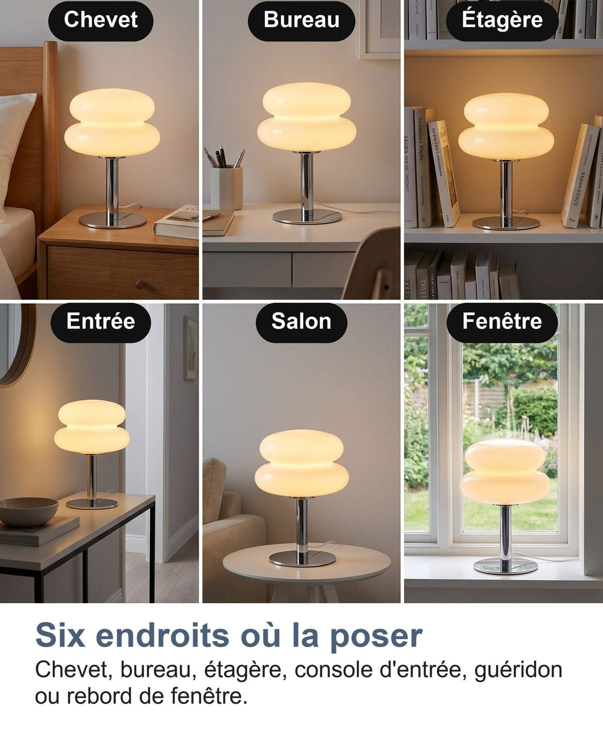 Sei posti dove appoggiare la lampada: comodino, scrivania, mensola, ingresso, soggiorno, finestra