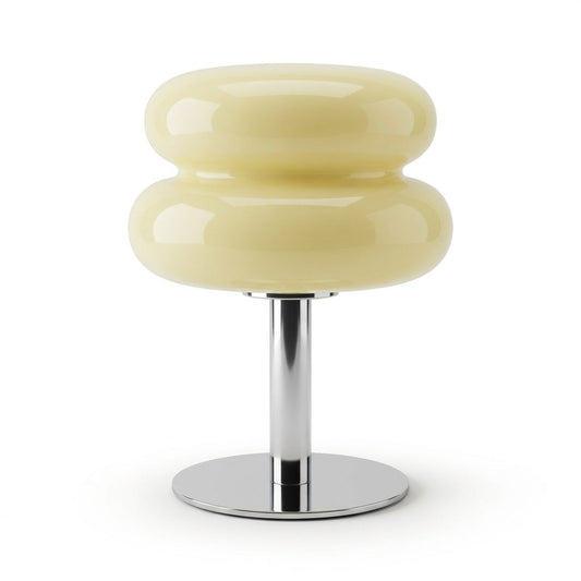 Lampada da tavolo design stile Bauhaus in vetro opalino, tre tonalità di luce, colore crema