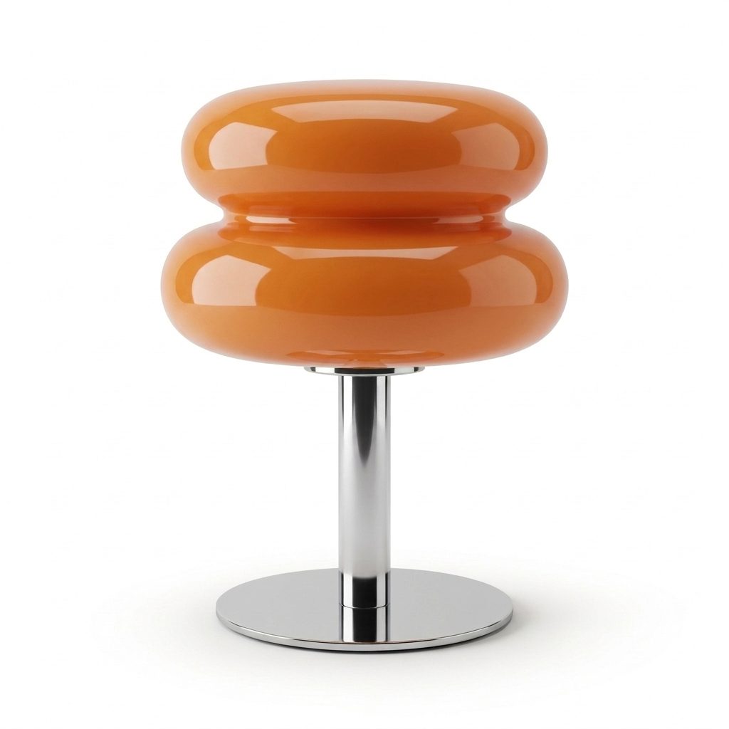 Lampada da tavolo design stile Bauhaus in vetro opalino, tre tonalità di luce, colore arancione