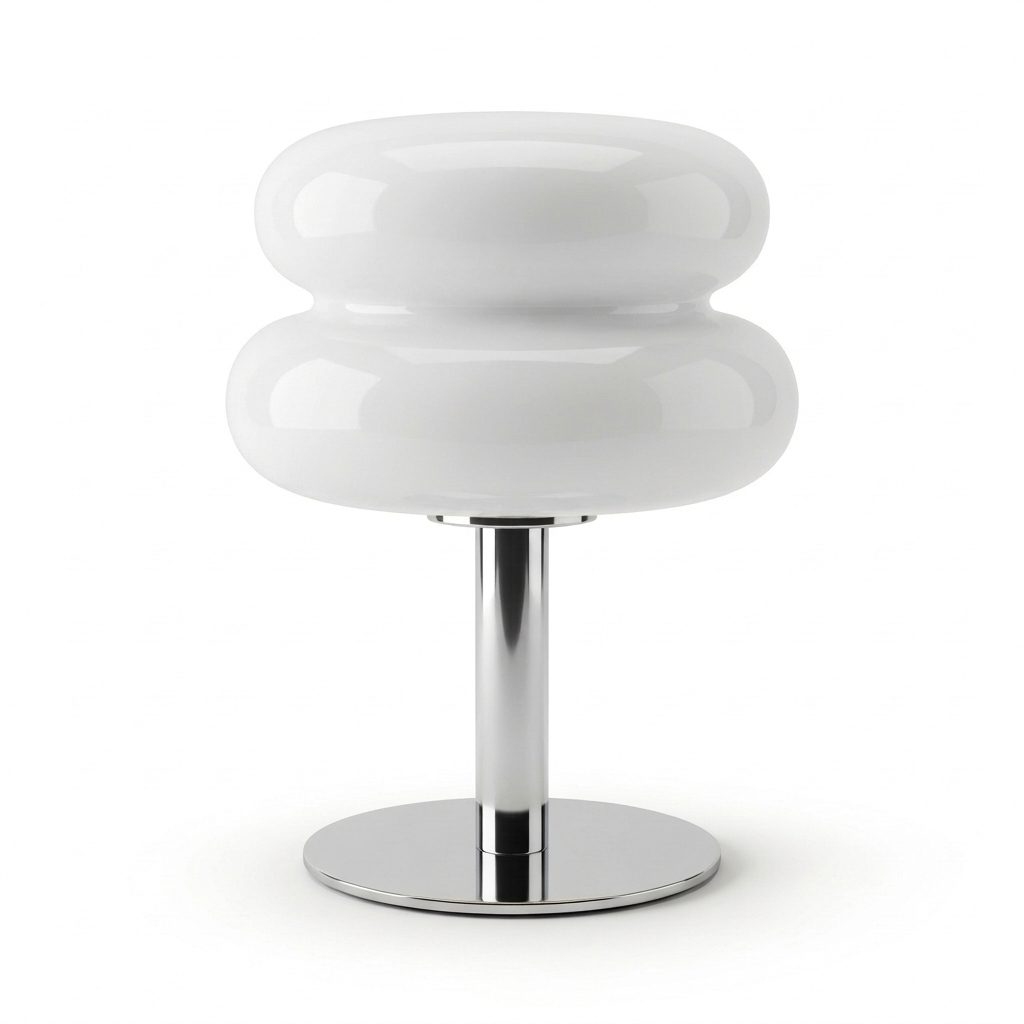 Lampada da tavolo design stile Bauhaus in vetro opalino, tre tonalità di luce, colore bianco